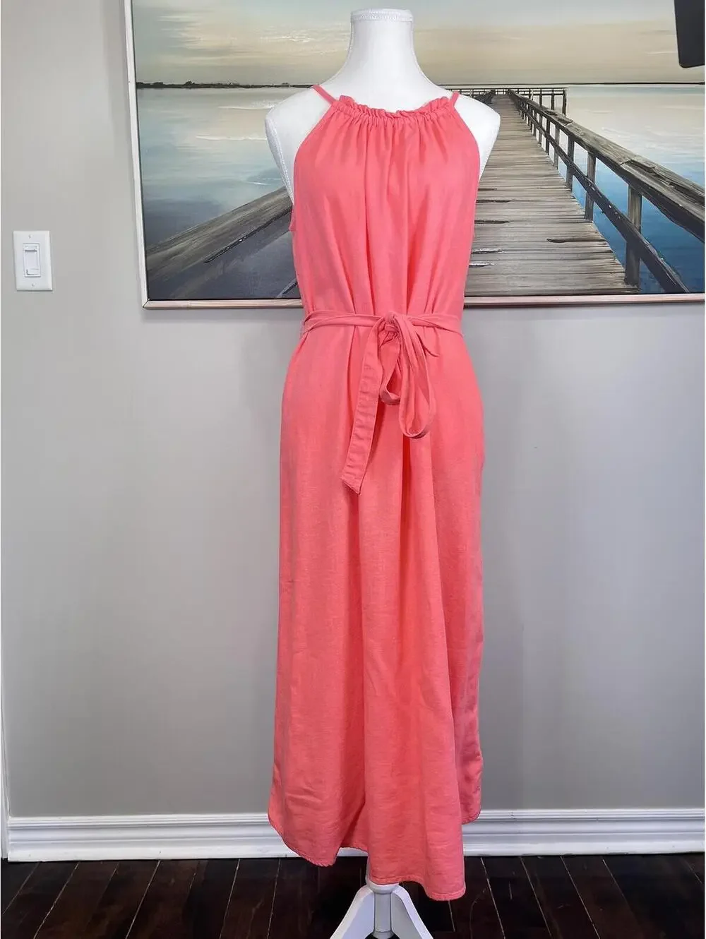 NWT Gap Coral Linen Blend Halter Dress Women's Medium - Picture 1 of 7